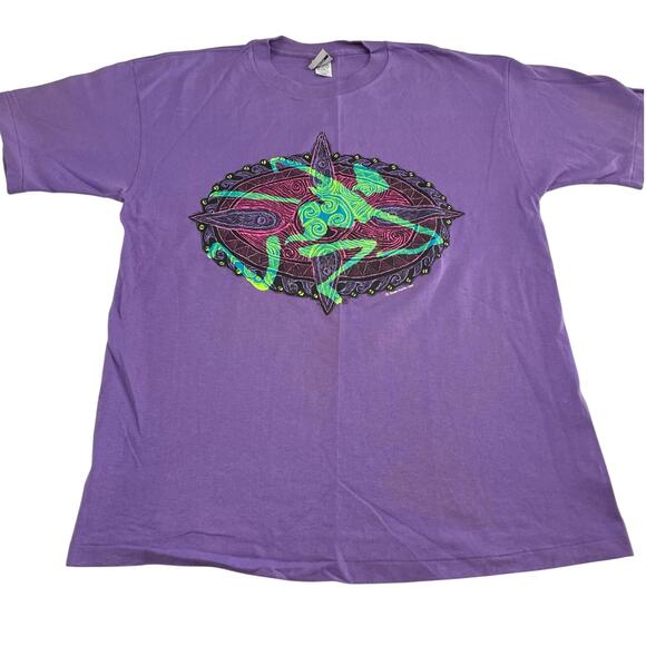 VTG 90s Ocean Pacific Graphic Surf T-Shirt size Large Purple Green - Picture 1 of 10